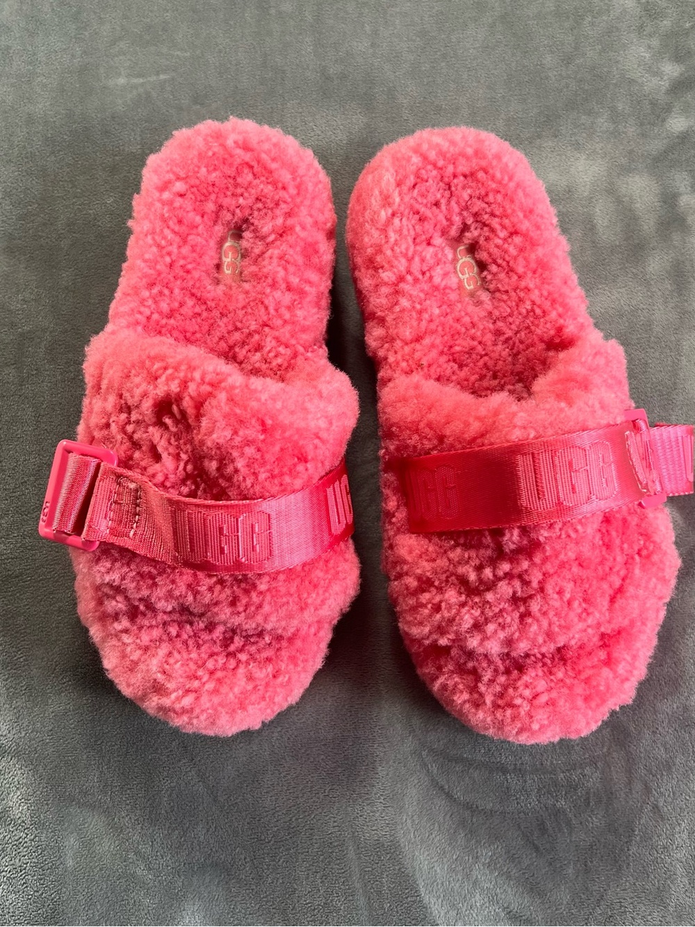 UGG Plush Shearling Slide Sandals in Hot Pink